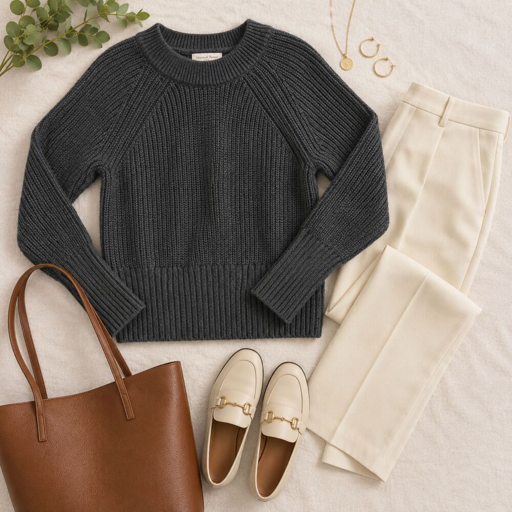 Universal Thread Gray Ribbed Knit Sweater Womens Small Raglan Cozy Core